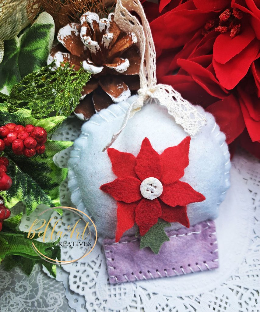 Another Stitched Snow Globe Ornament with Pretty Felt Poinsietta Flowers